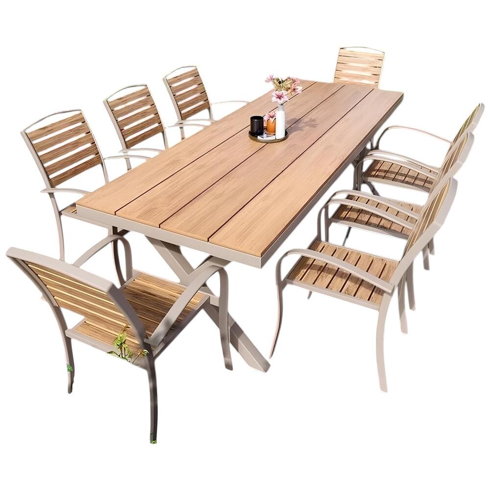 Juego De Comedor Exteriores 220CM Y 8 Sillas Impermeables