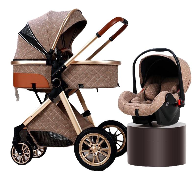 Coche Deluxe Con Silla Nido Y Accesorios Café Lubabycas