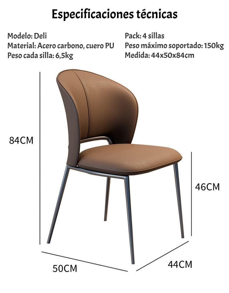 Pack 4 Sillas De Comedor Premium Ecocuero Deli