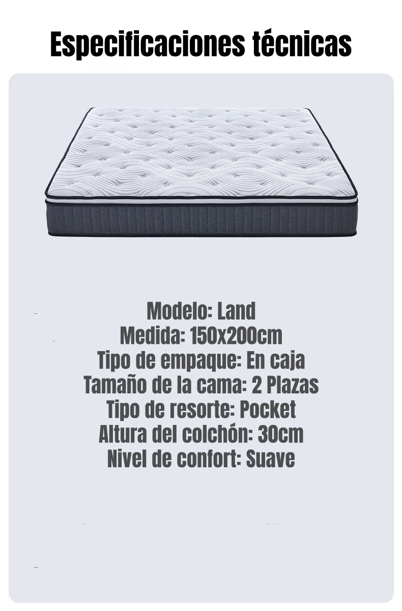 Colchón 2 Plazas Comprimido Land Pocket 150x200x30cm