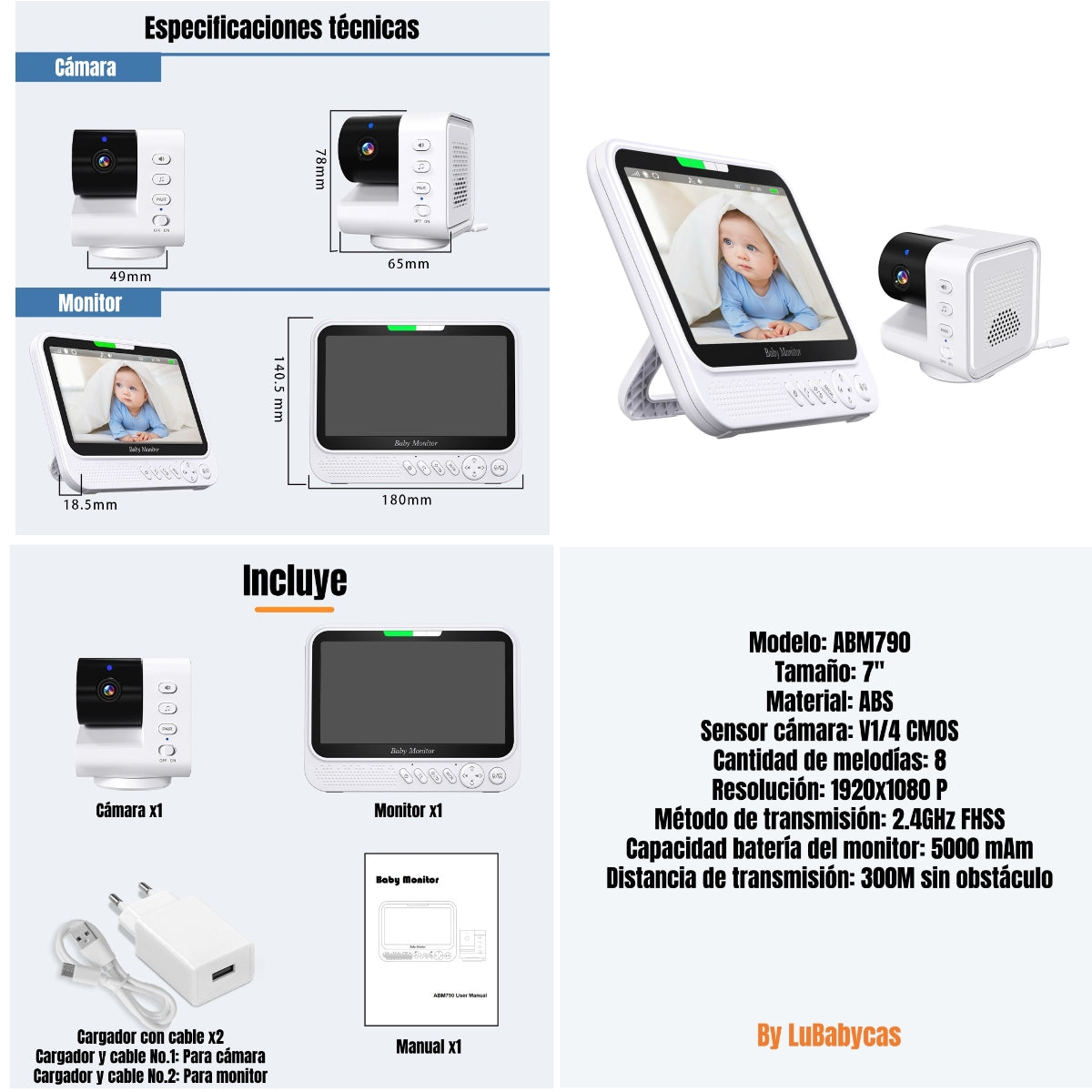 Cámara Monitor Inteligente Premium 7 1080P ABM790 LuBabycas