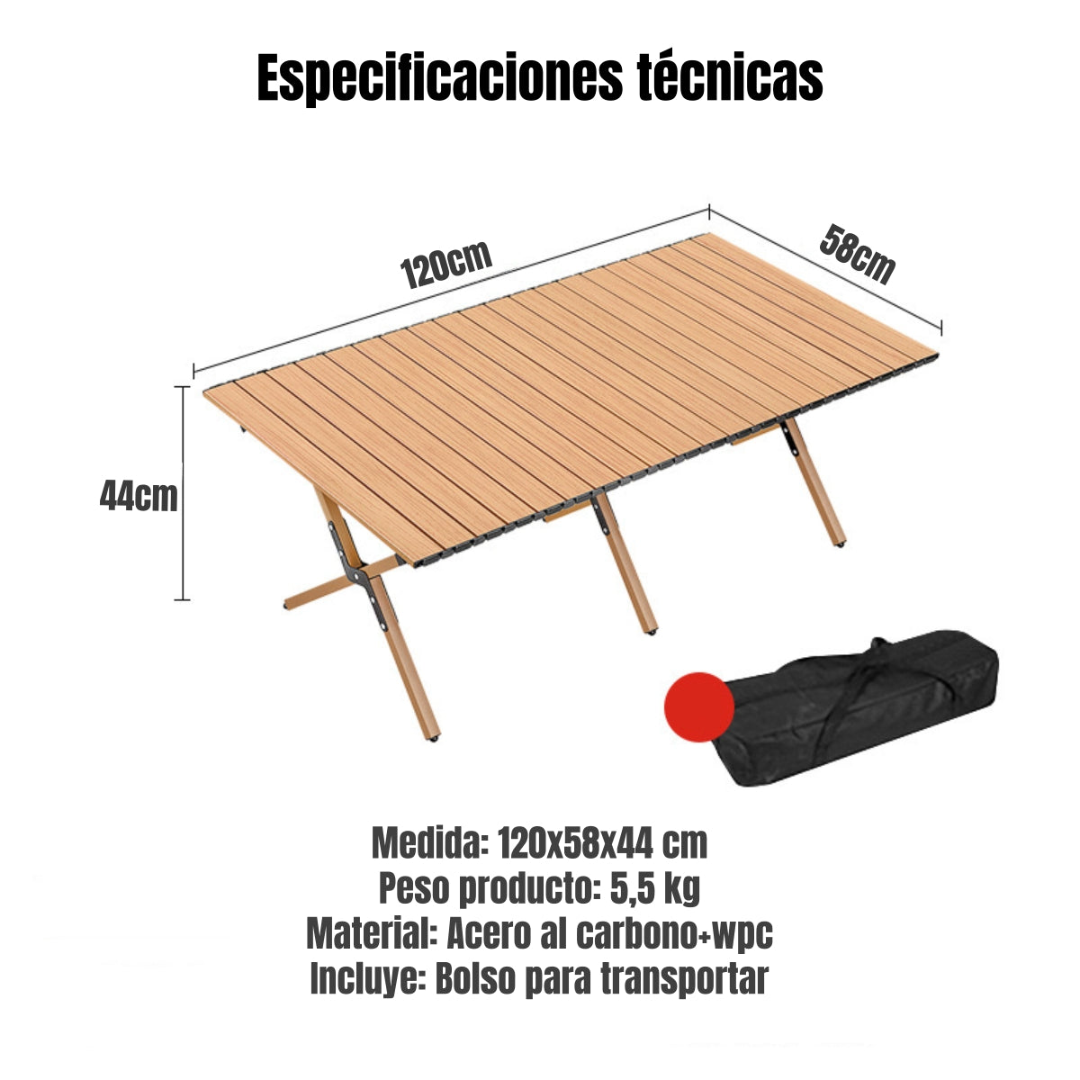 Mesa De Camping Plegable Impermeable Kemi