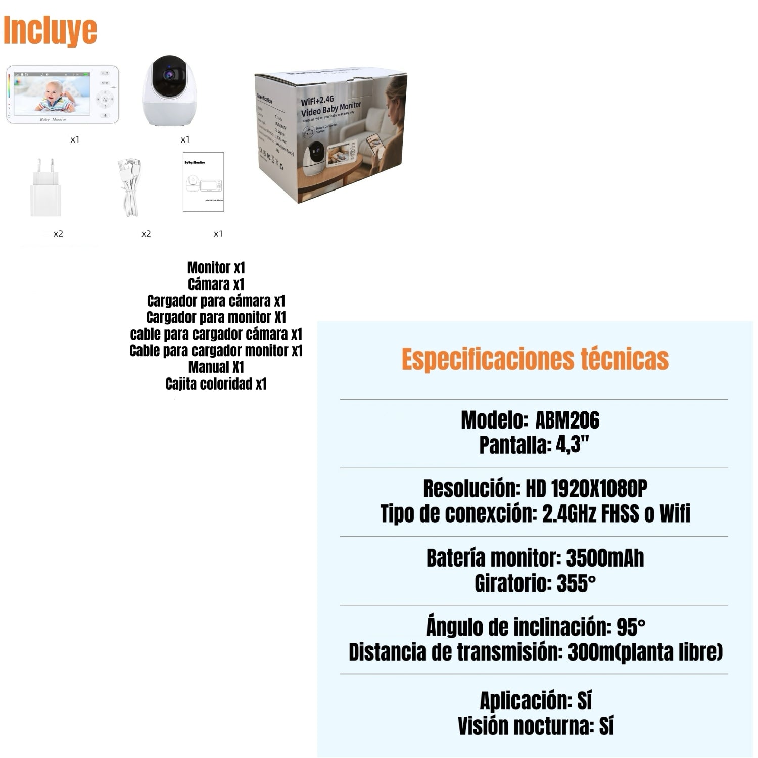 Cámara Monitor LuBabycas Con APP Luz 4,3″1080P ABM206