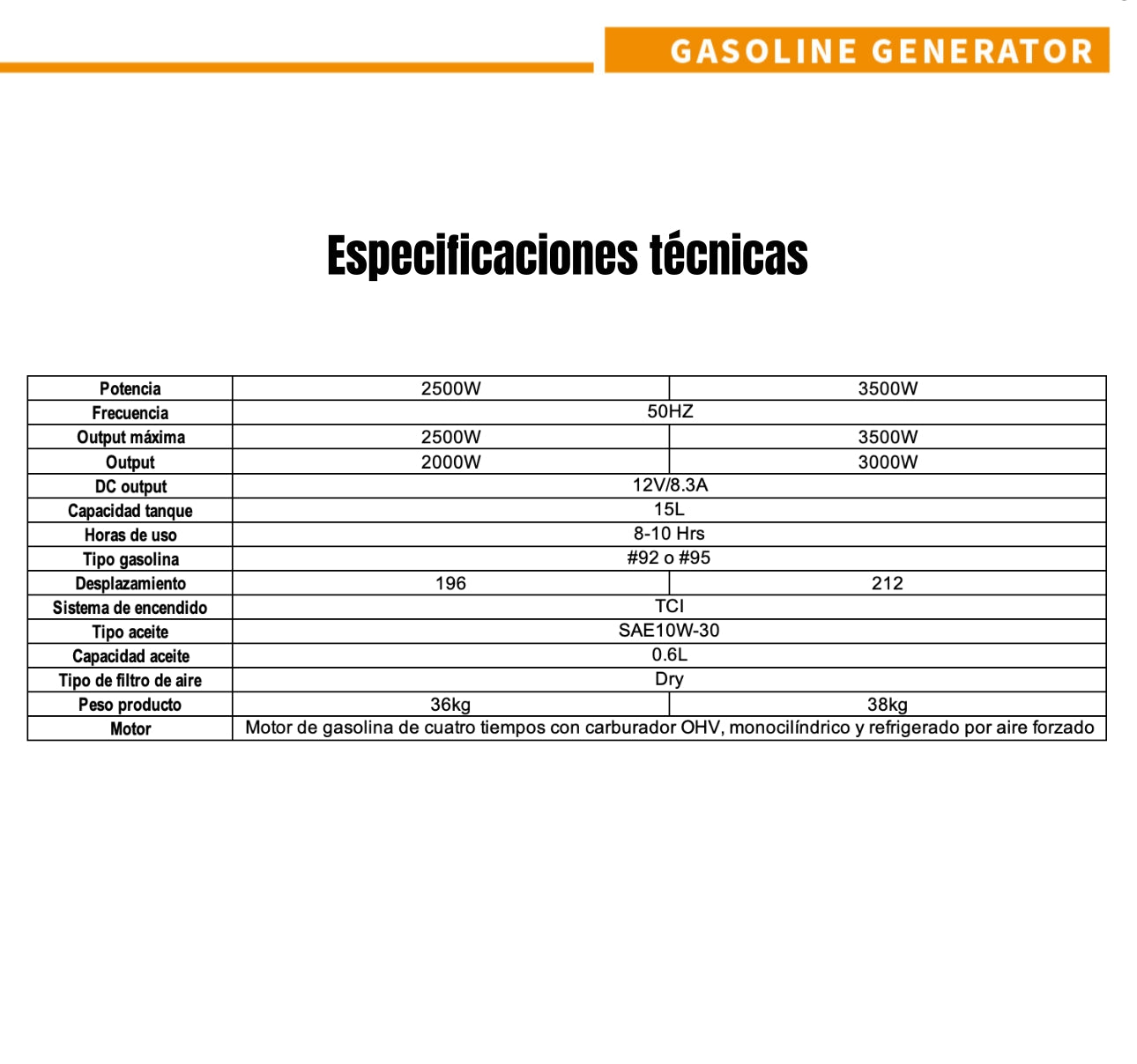 Generador Eléctrico A Gasolina OHV 3500W HD Amarillo