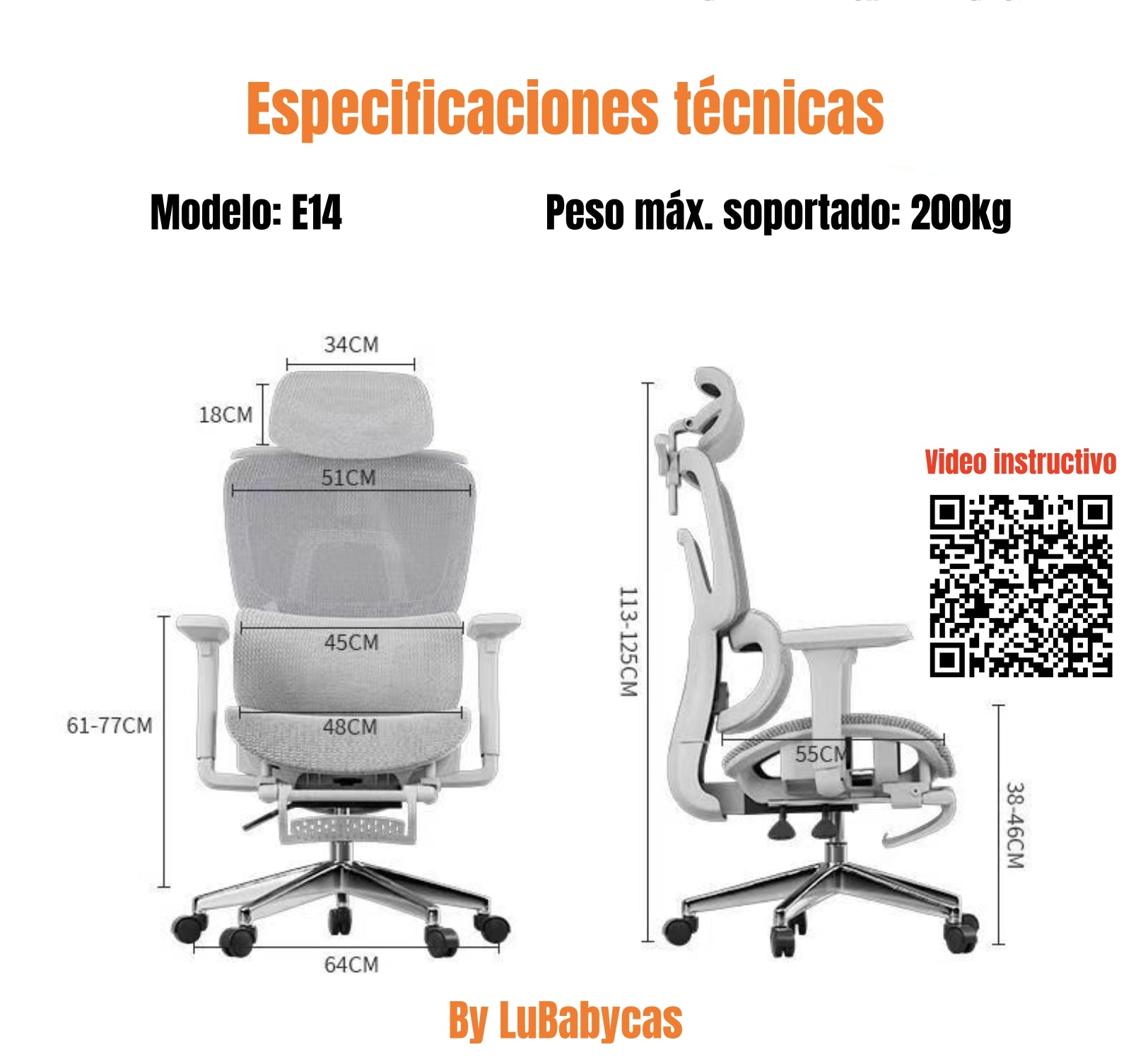 Silla De Escritorio Reclinable E14 Gris By LuBabycas