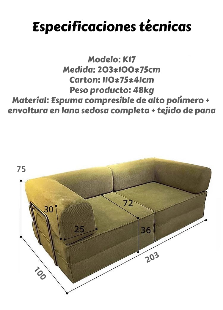 Sillon Sofa Cama Comprimido Combinable 203cm K17 Verde