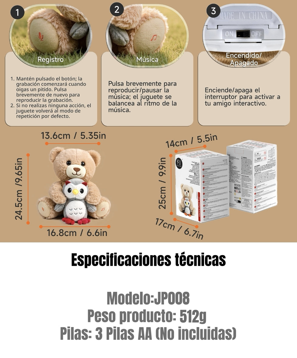 Peluche Interactivo Oso Musical Grabación JP008 LuBabycas