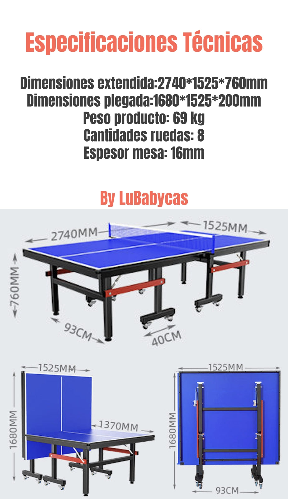 Mesa De Ping Pong Profesional Plegable Accesorios LuBabycas
