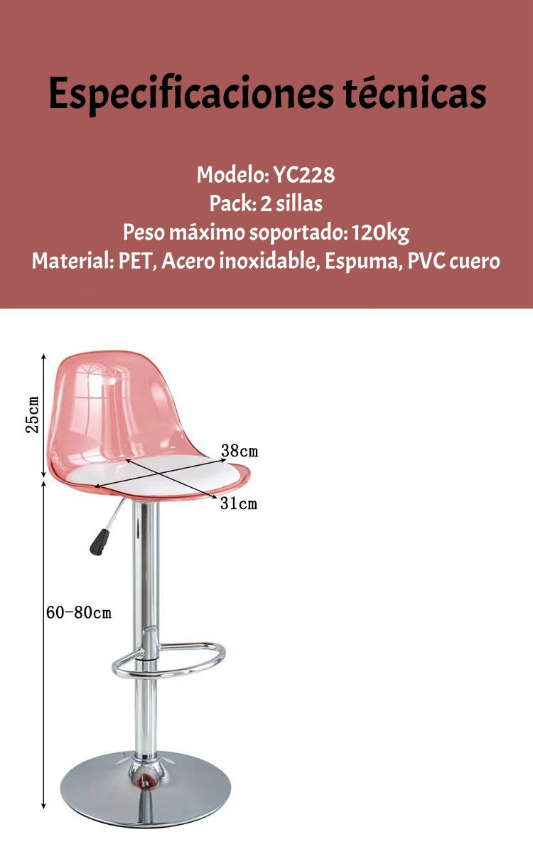Pack 2 Sillas Piso Bar Blancas Altura Regulable Con Respaldo