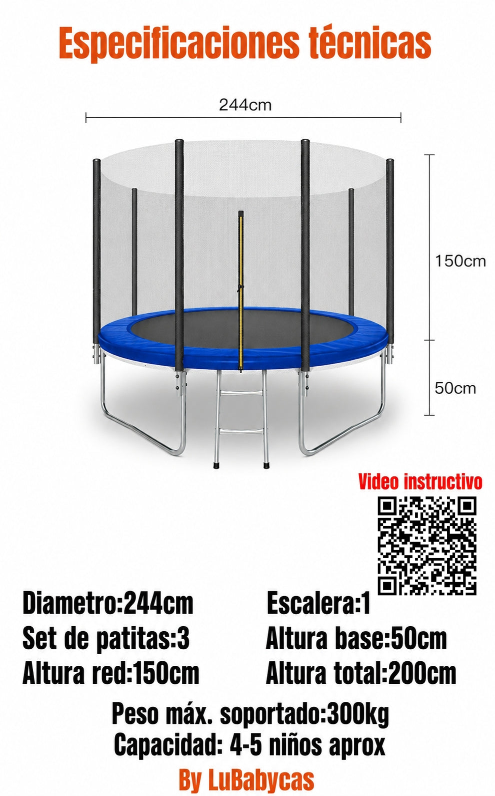 Cama Elástica Trampoline 244cm Escalera Andes By LuBabycas