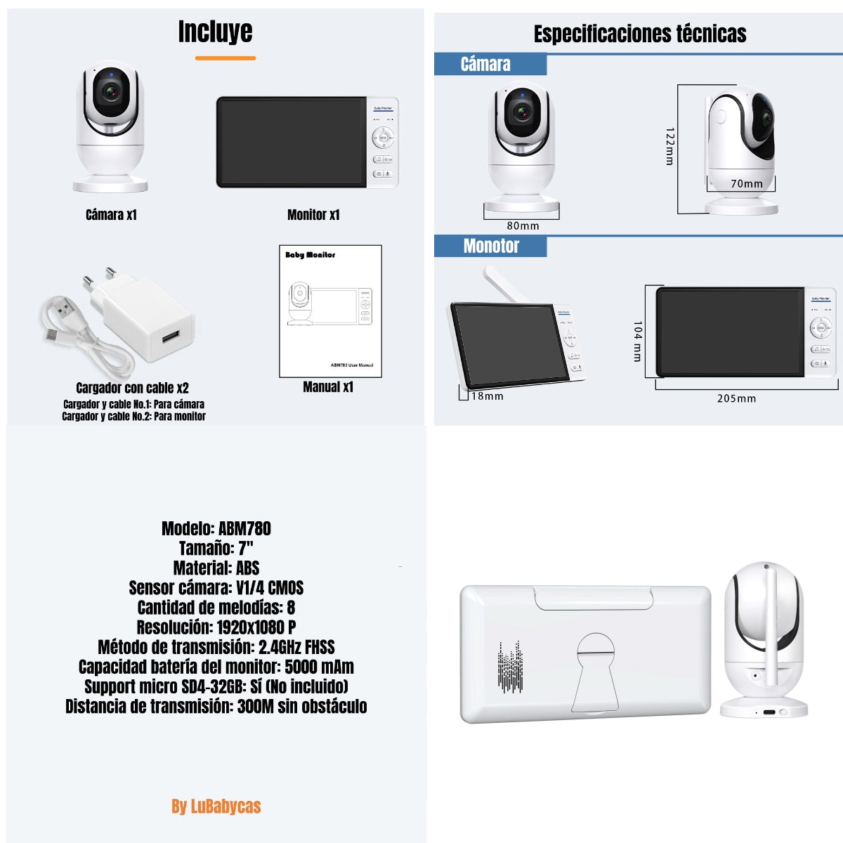 Cámara Monitor Inteligente Premium 7 1080P ABM780 LuBabycas