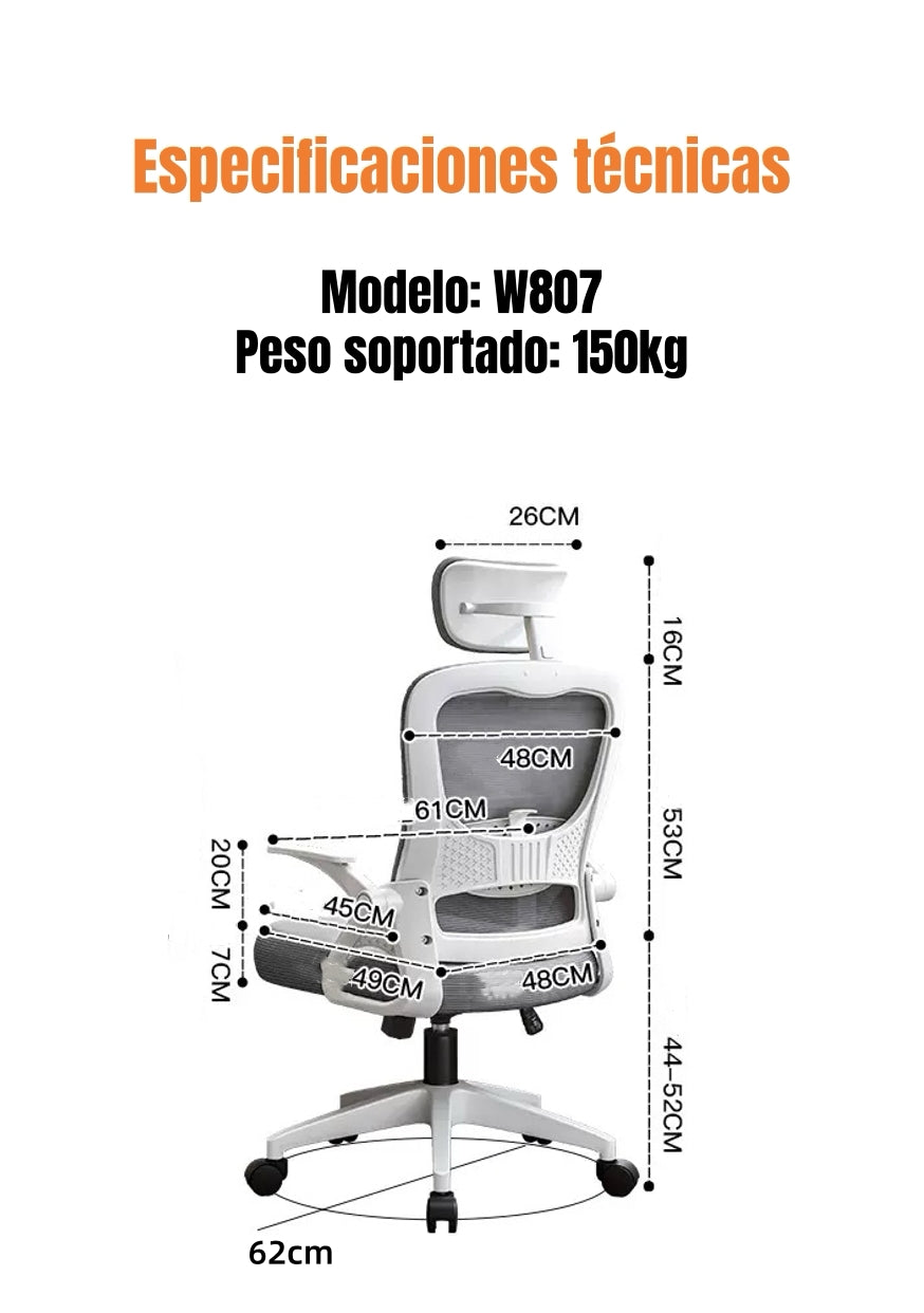 Silla Escritorio Oficina Reposacabezas Reclinable W807 Negra