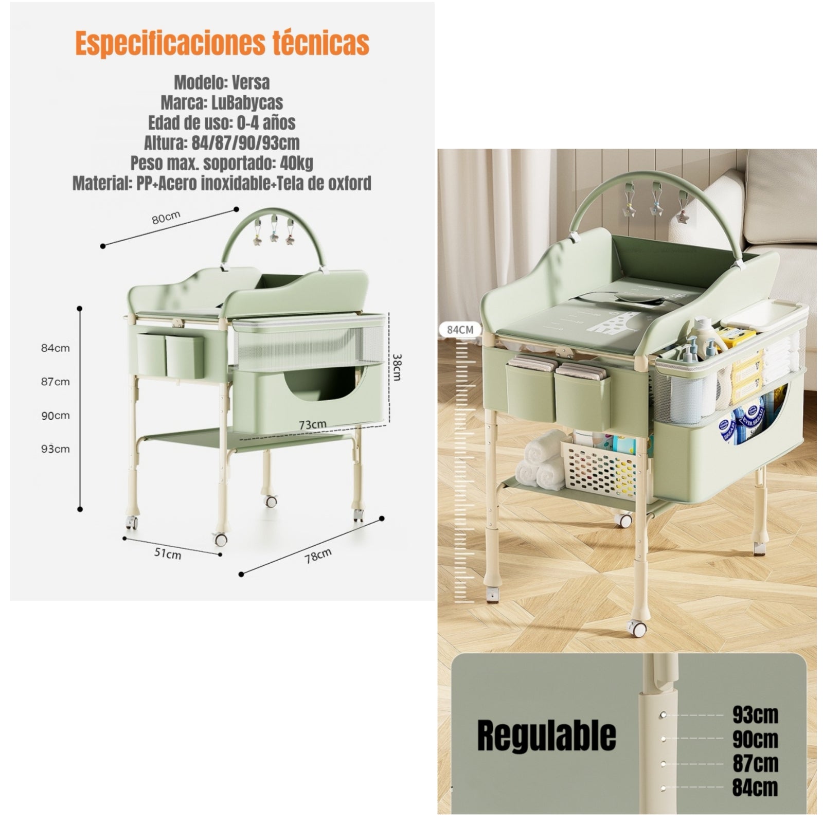 Mudador De Pañales LuBabycas Plegable Regulable Versa Crema