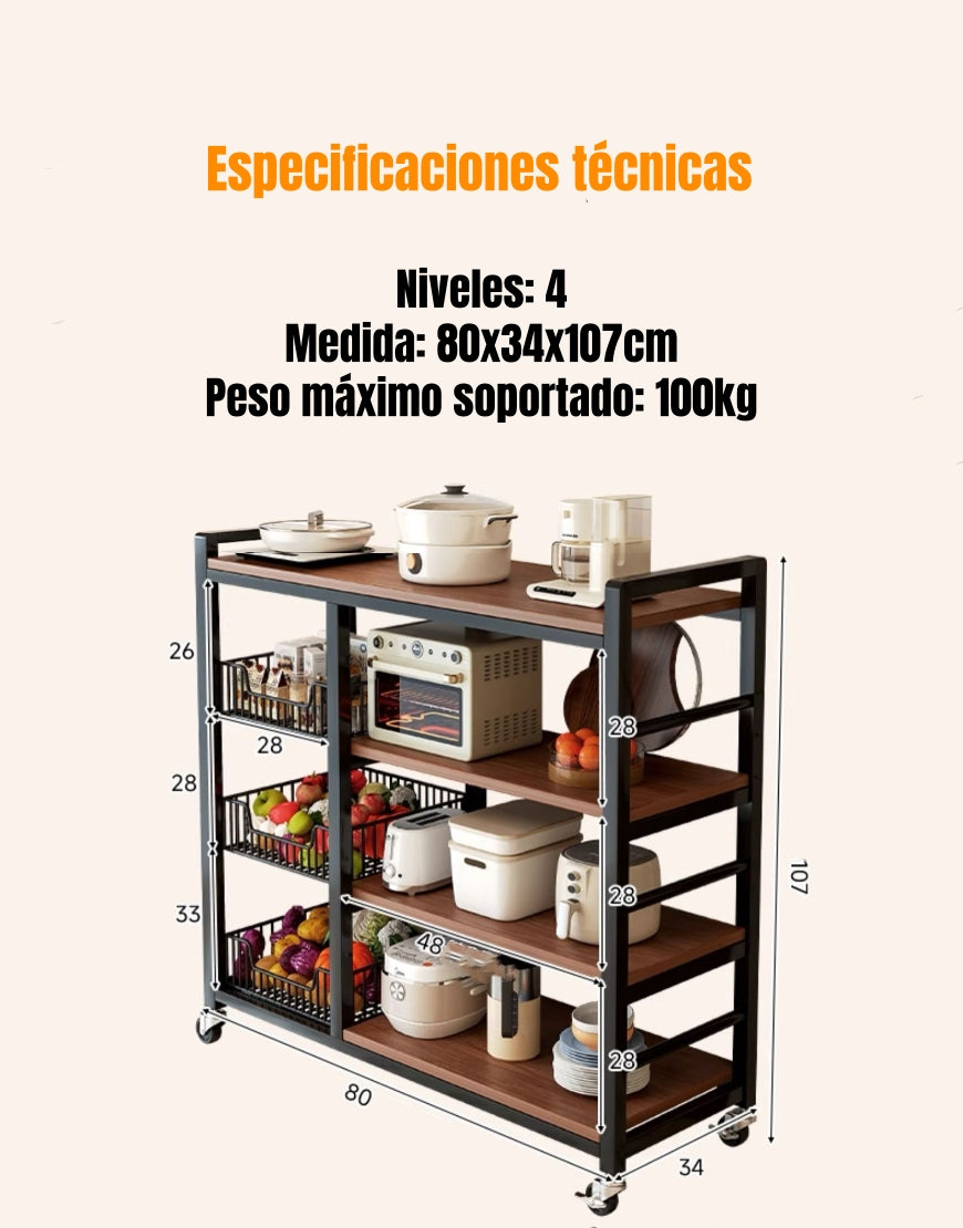 Estantes Organizador Repisa Cocina 4 Niveles 80cm