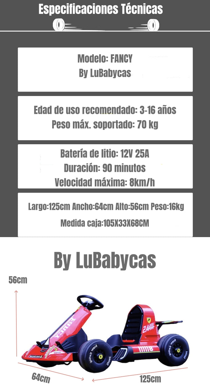 Go Kart Auto Eléctrico 12V25A Rojo Con Control LuBabycas