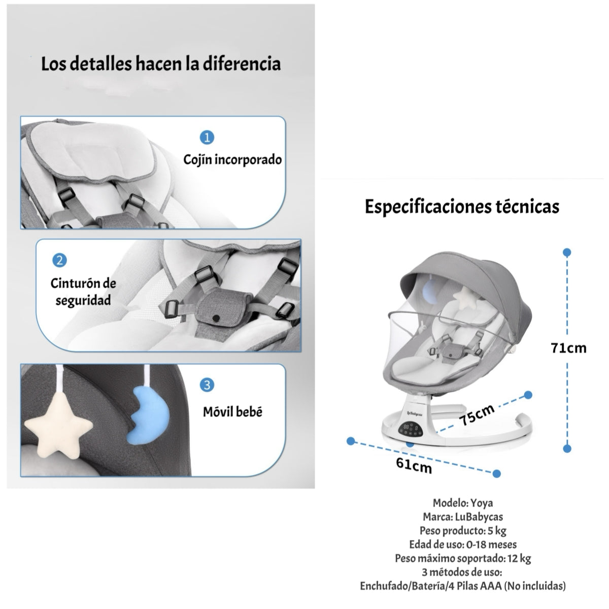 Mecedora Eléctrica 2 En 1 Bluetooth Yoya LuBabycas