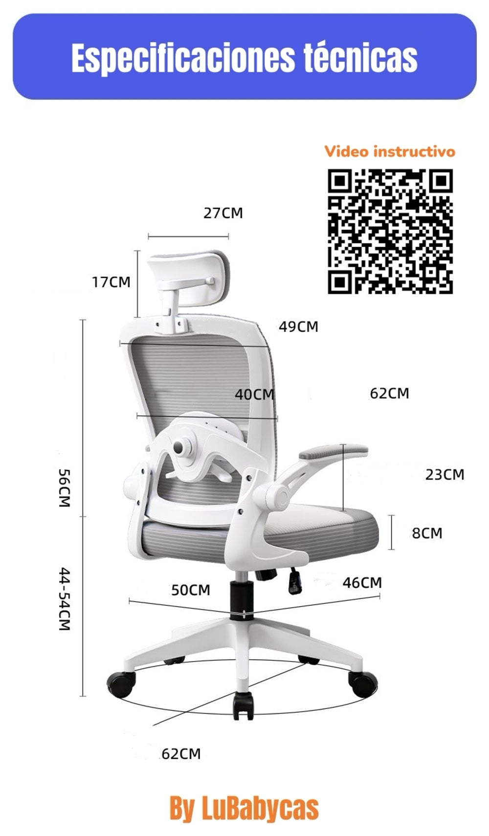 Silla de Escritorio Apoya Cabeza Negra W302 By LuBabycas
