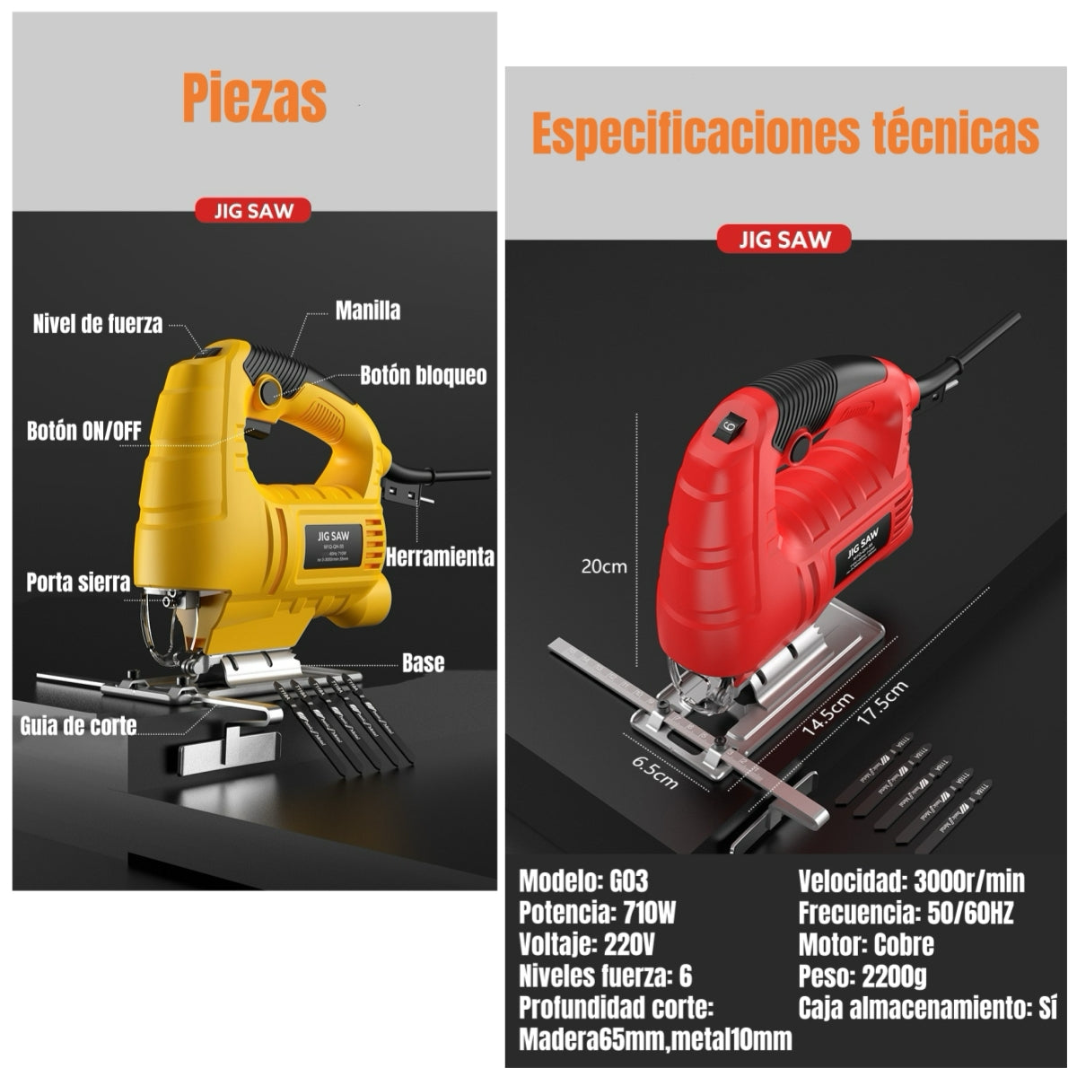 Sierra Caladora 710w 3000rpm 10 Hojas Sierra G03