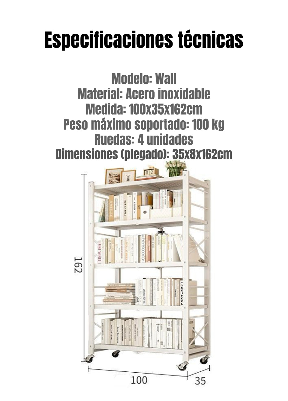 Estante Metálico Librero Plegable 5 Niveles 100cm Wall