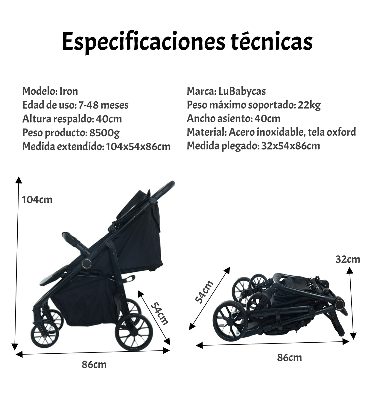 Coche De Paseo Hasta 4 Años Con Posa Vaso Iron LuBabycas