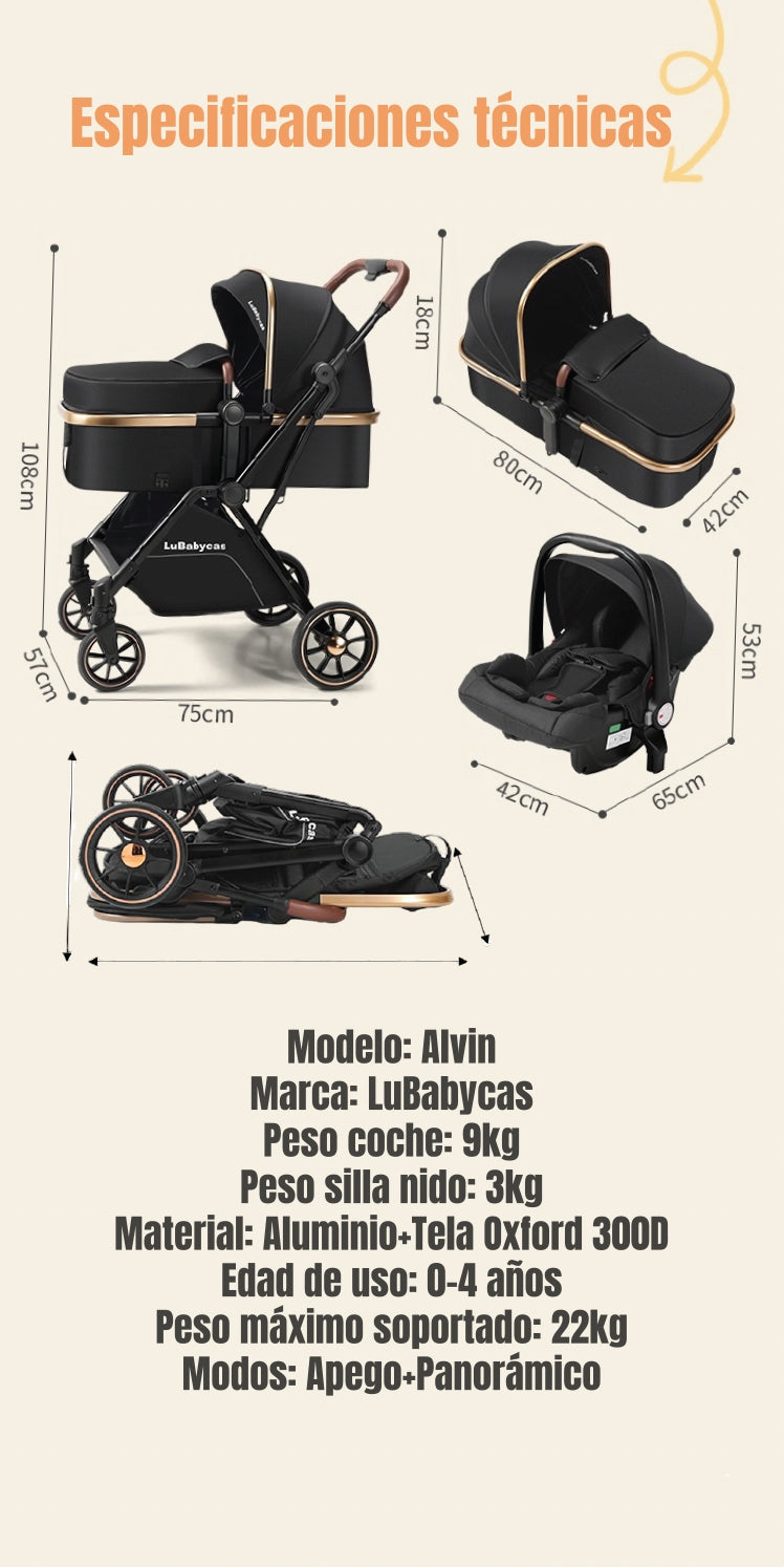 Coche Travel System LuBabycas 0-4 Años Aluminio Alvin