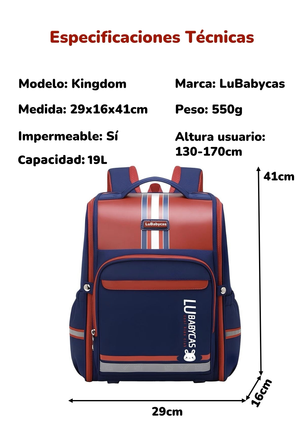 Mochila Escolar Infantil Impermeable 5S Kingdom LuBabycas