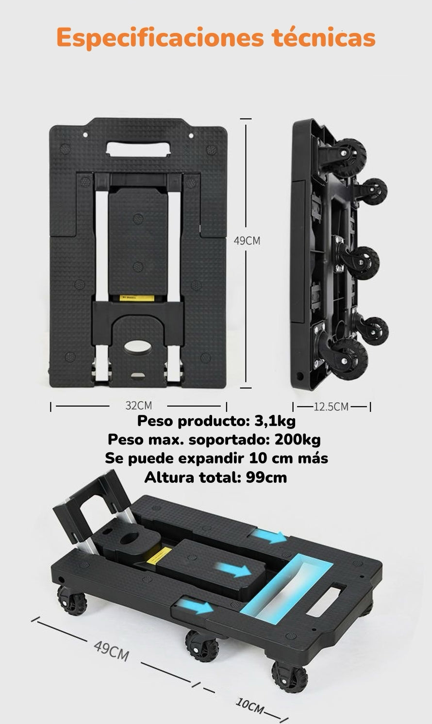 Carro De Carga Plegable Expandible Con Accesorios LuBabycas