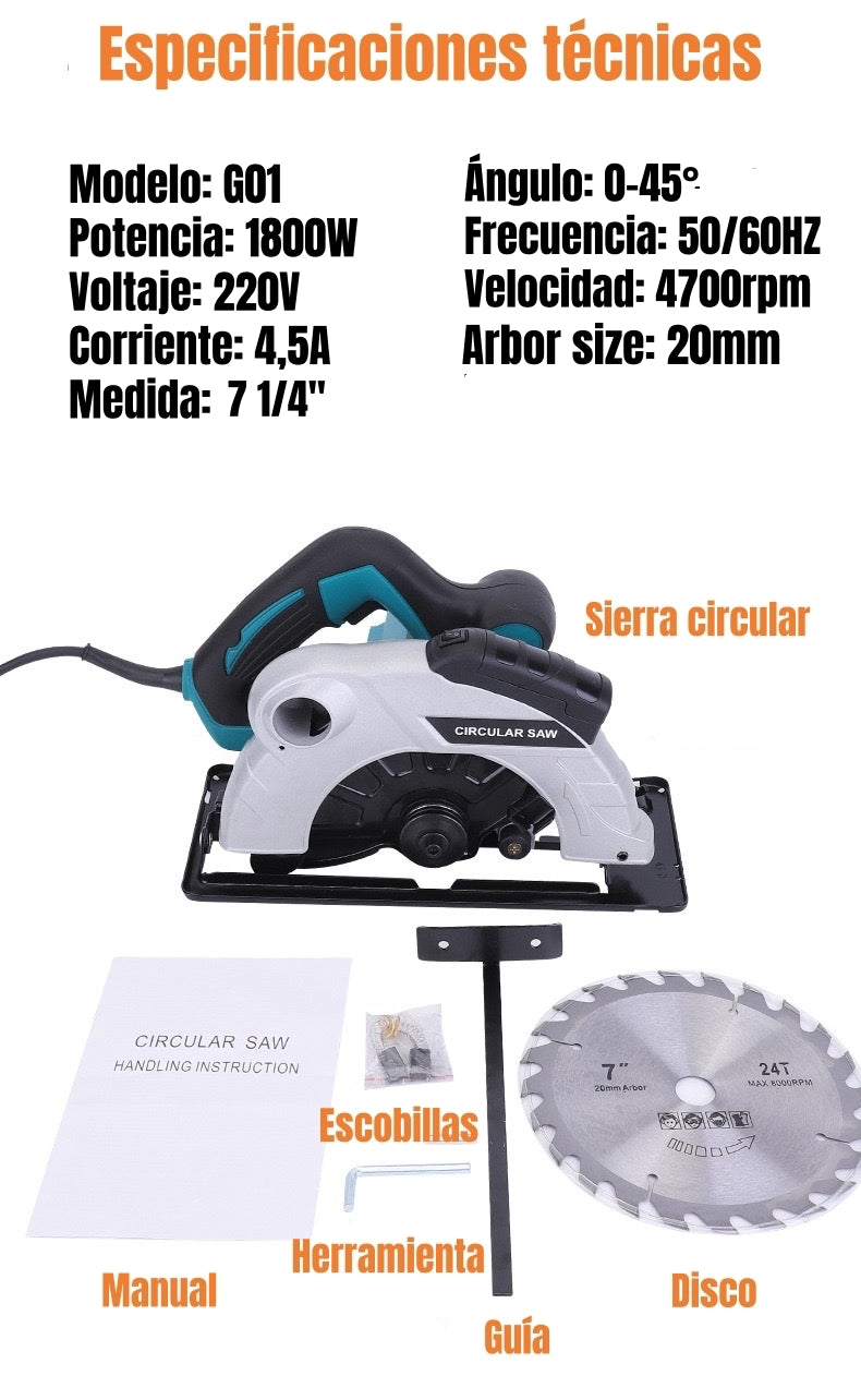 Sierra Circular Eléctrica Con Láser 7-1/4" 1800W G01