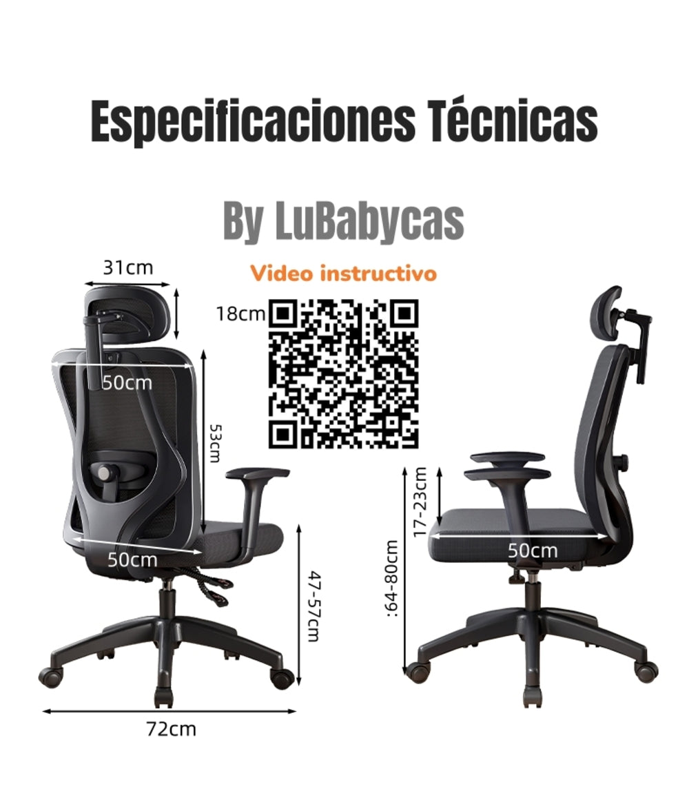 Silla de Escritorio Premium Con Apoya Pies W205 Negra LuBabycas