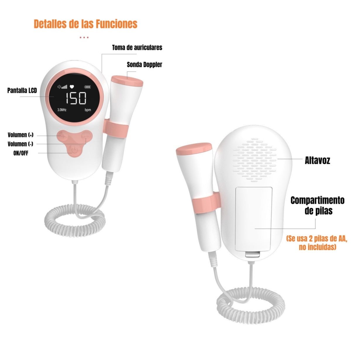Monitor Fetal Doppler Latidos Corazón Bebé Gris LuBabycas