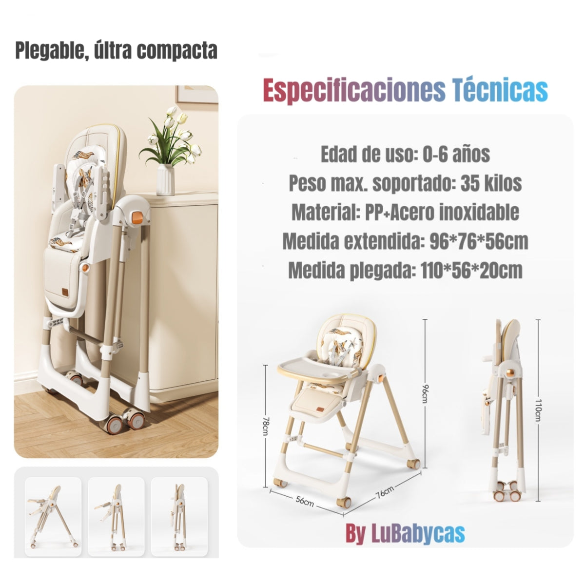 Silla De Comer Columpio 2 En 1 LuBabycas Blanca