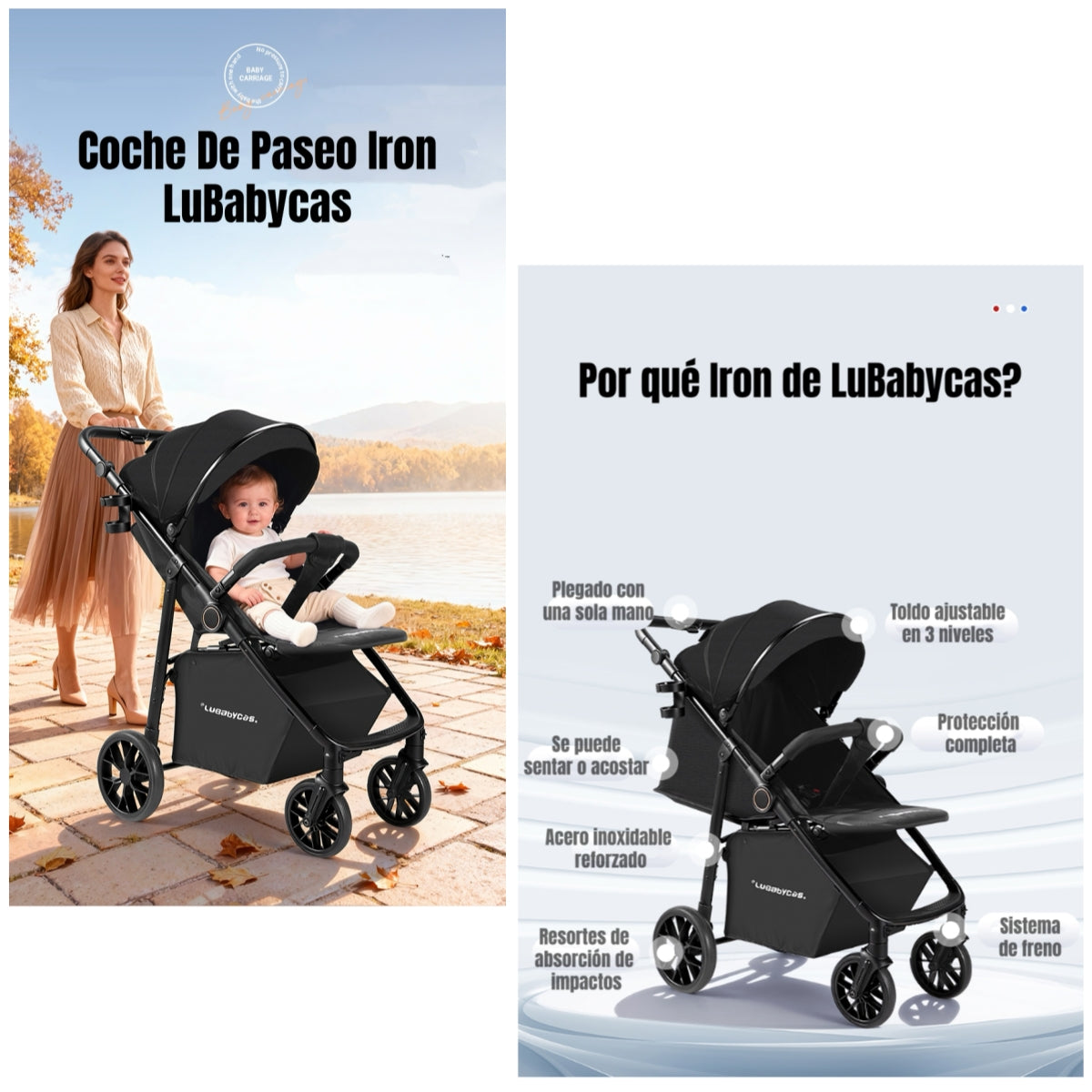 Coche De Paseo Con Posa Vaso 4 Años Iron Negro LuBabycas