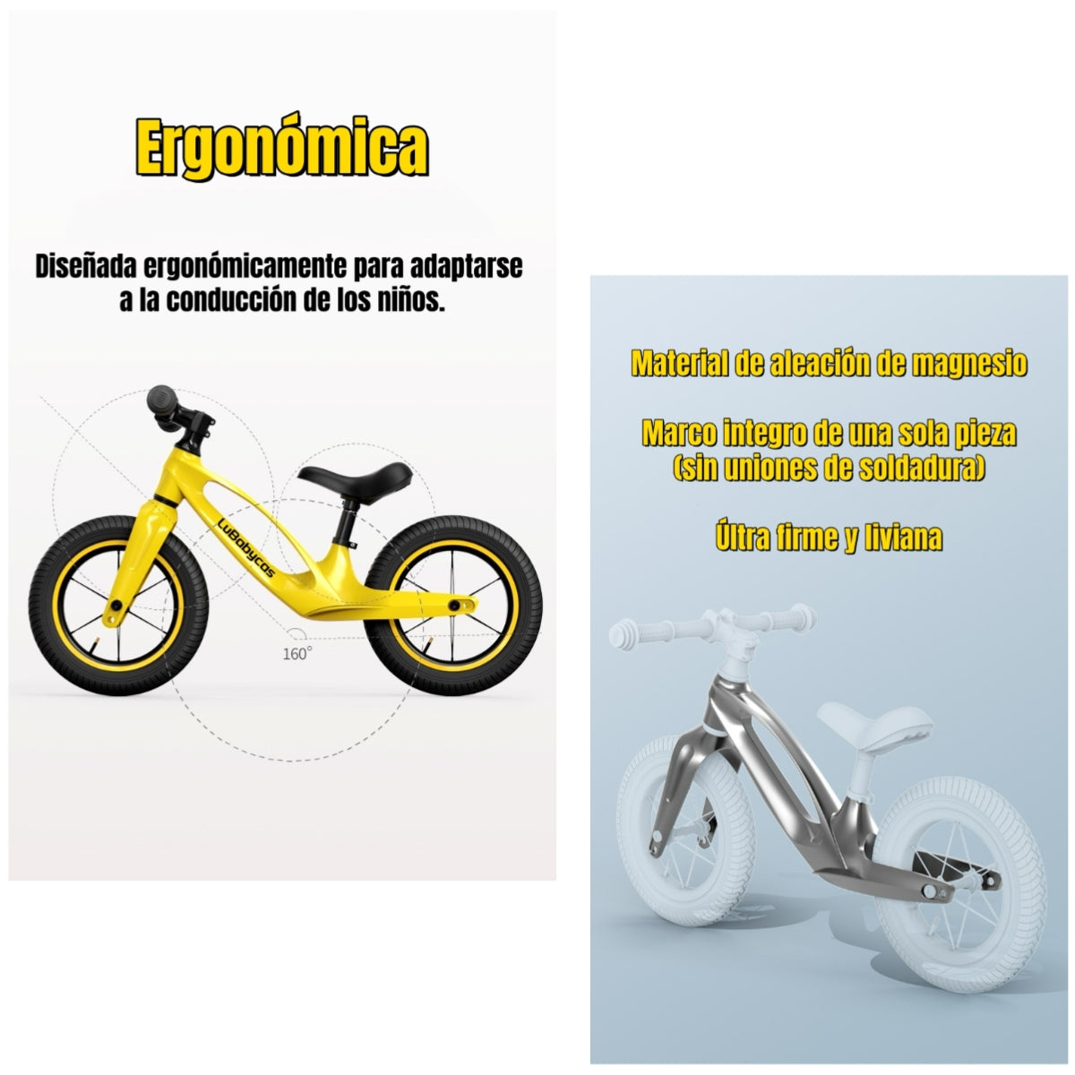 Bicicleta de Equilibrio Convertible Aro 12 y 14 Amarilla