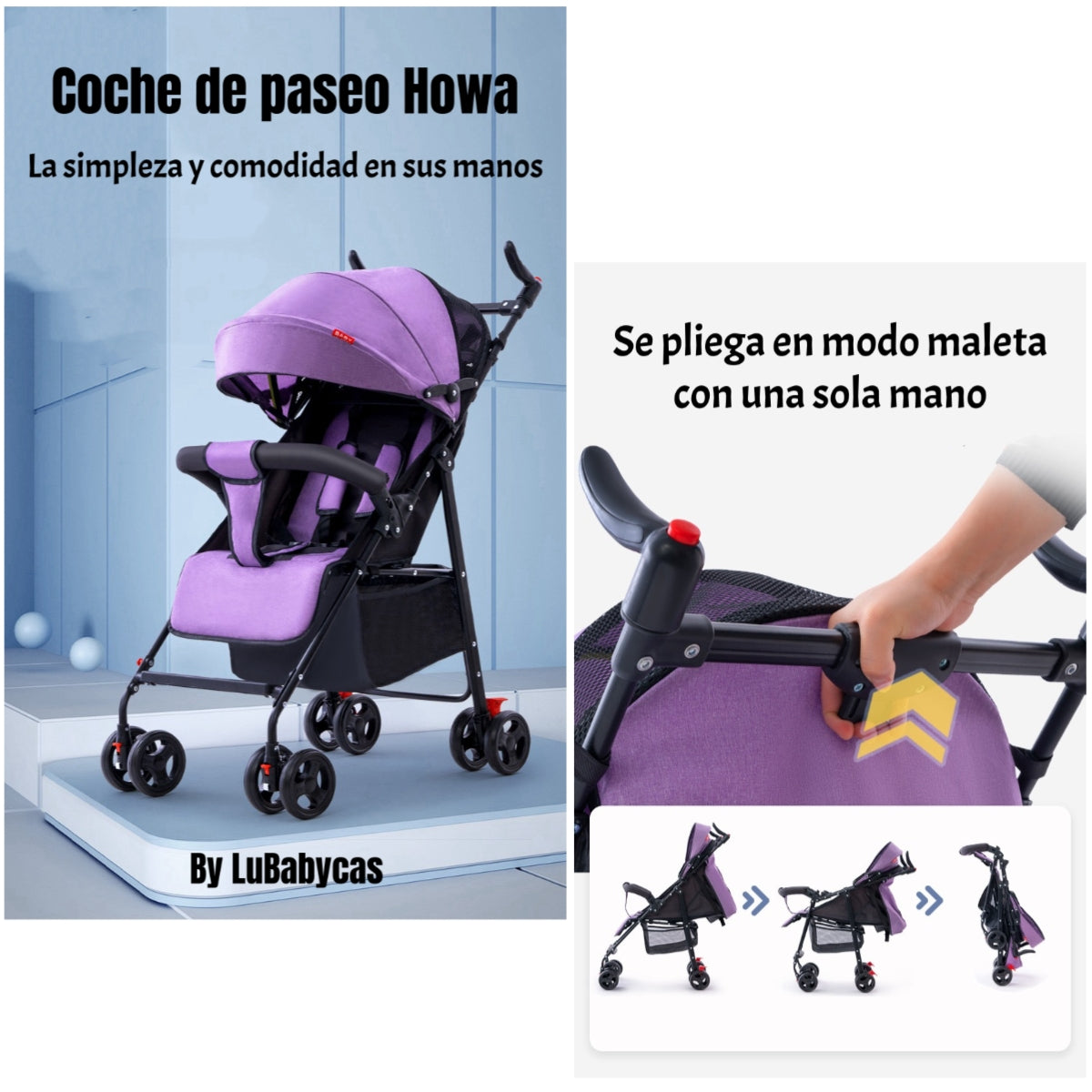 Coche Paseo Liviano Con Posa Vaso Howa Negro LuBabycas