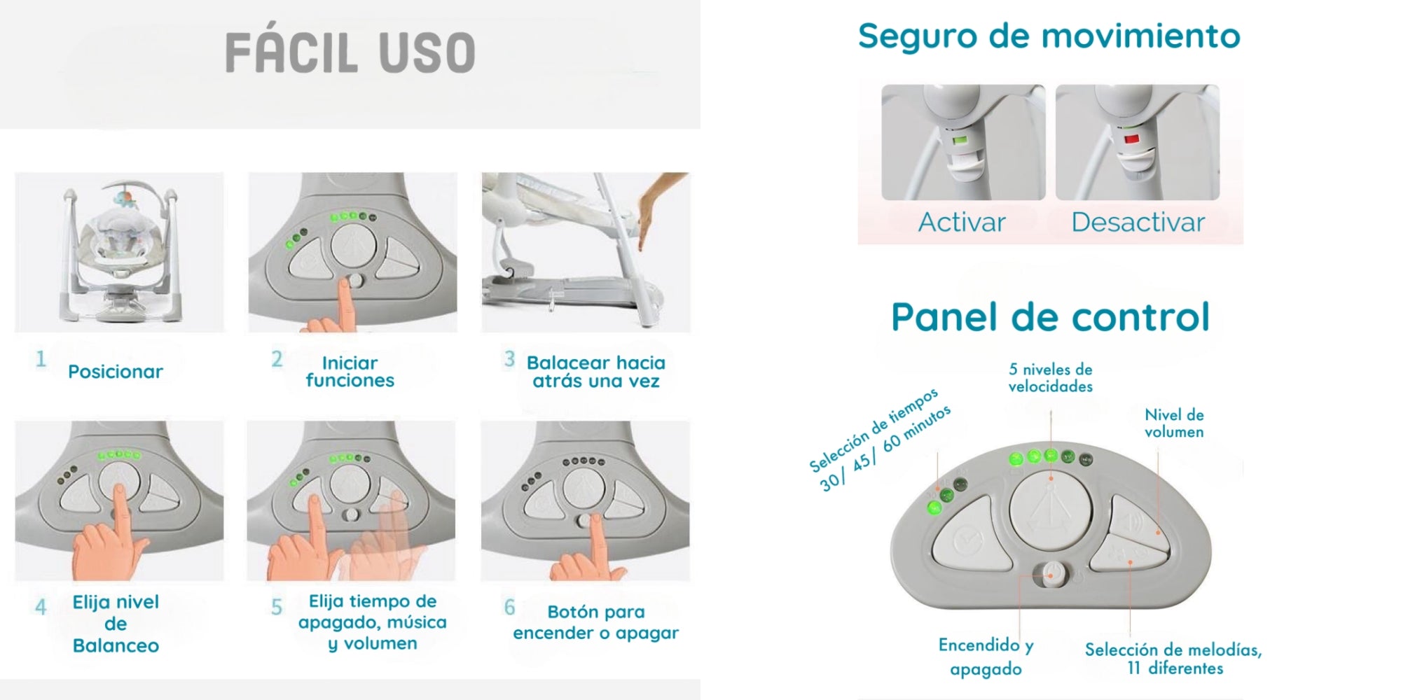 Columpio Mecedora Eléctrico Vibración Ingenuity Lubabycas