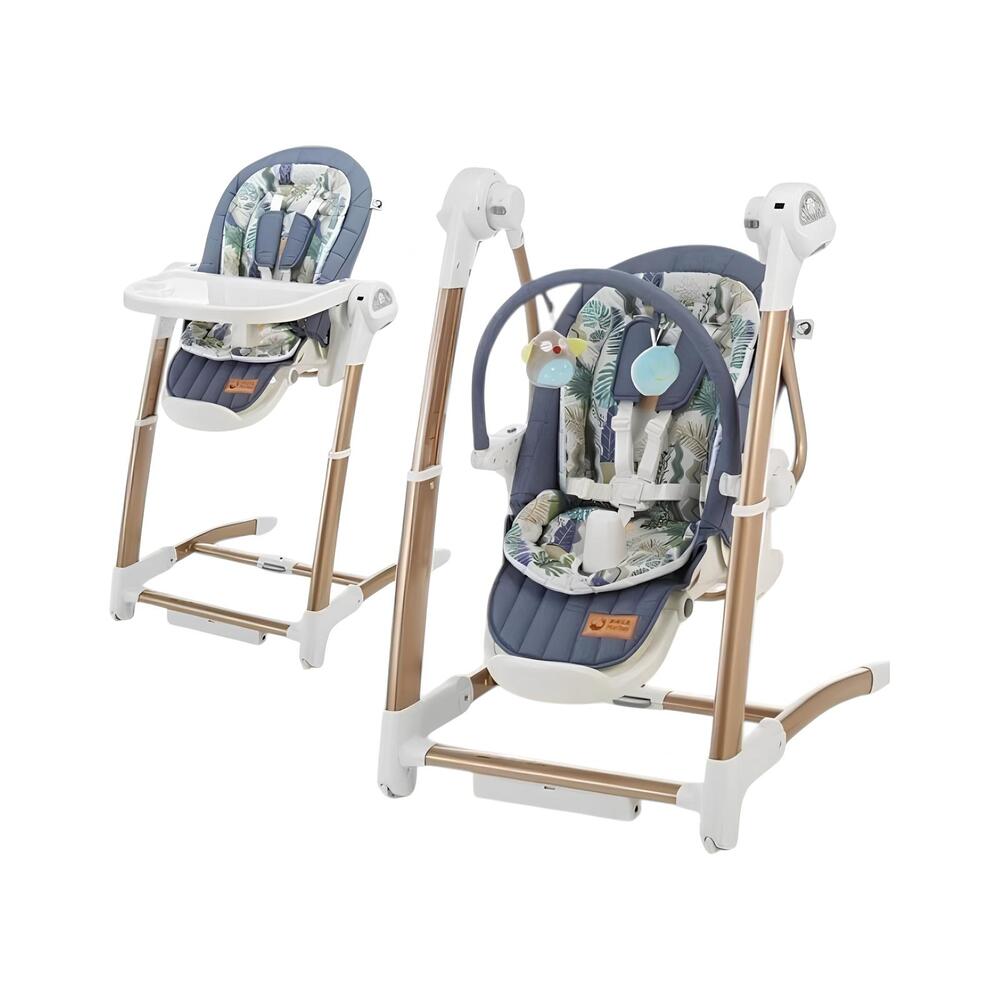 Silla De Comer Y Columpio Mecedor Lujoso Lubabycas Azul