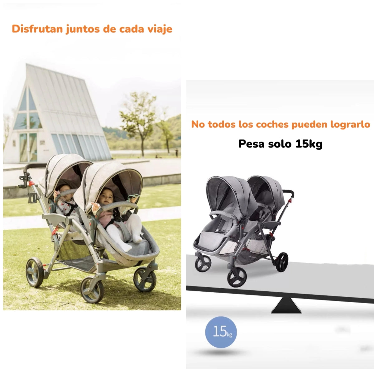 Coche Doble Duo Reclinable 9 Modos En 1 LuBabycas Negro