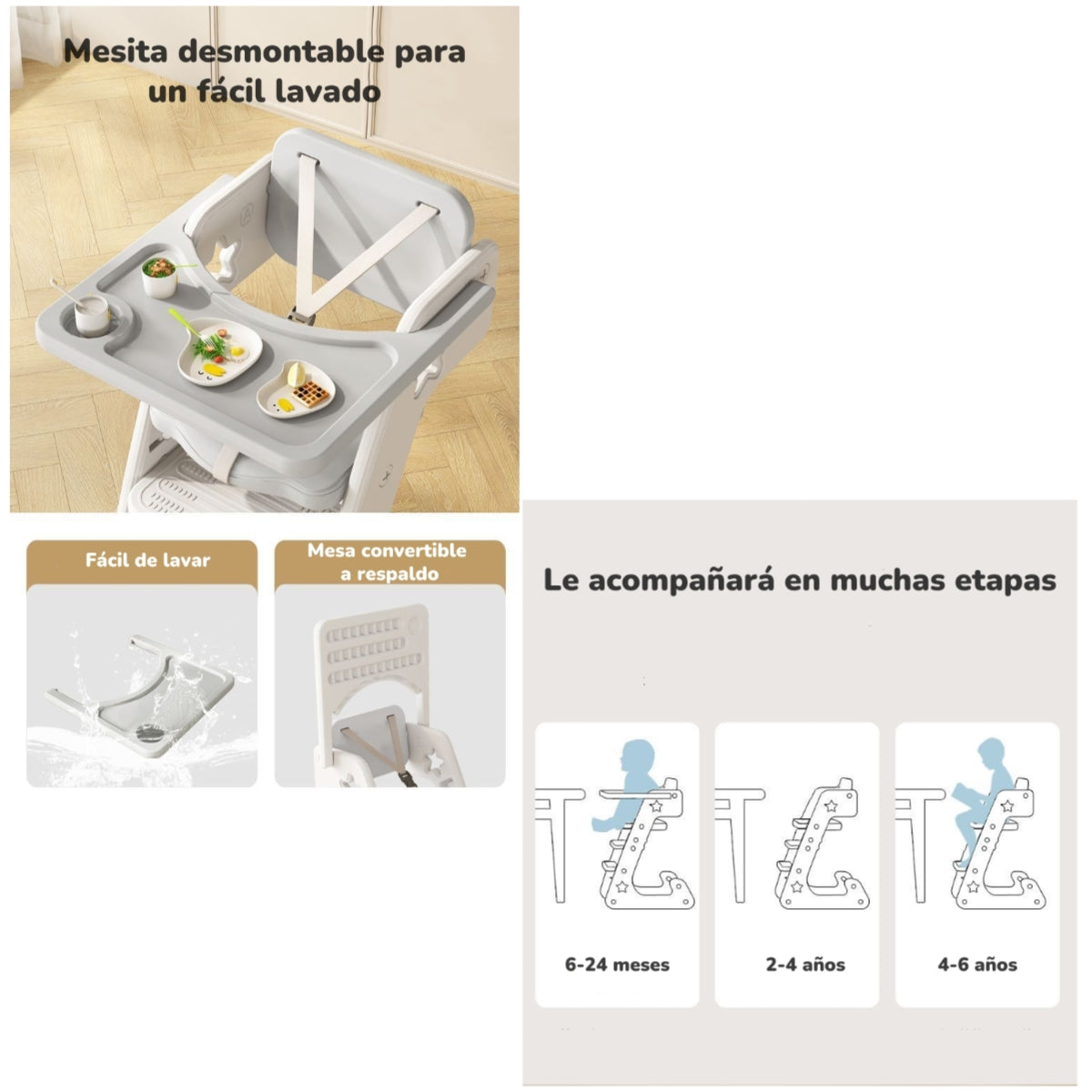 Silla De Comer Multifuncional Growth Gris LuBabycas