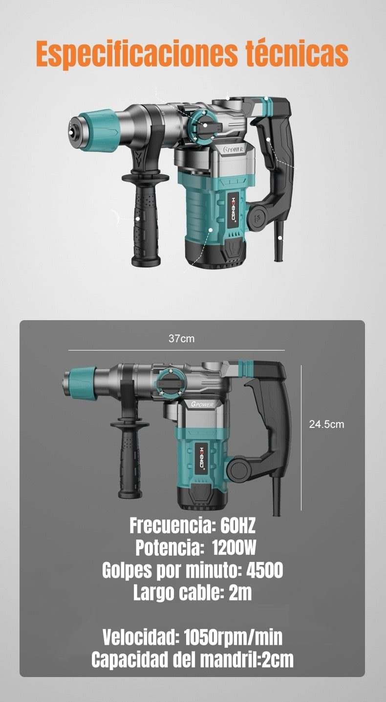 Kit Taladro De Impacto 1200W Industrial Con Caja Accesorios