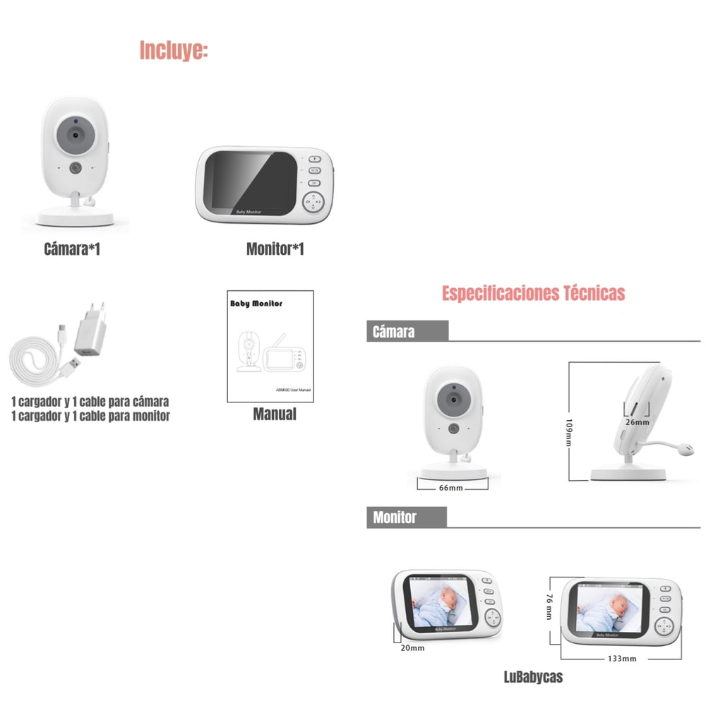 Cámara Monitor Inteligente 3.5″ Pantalla 720P LuBabycas