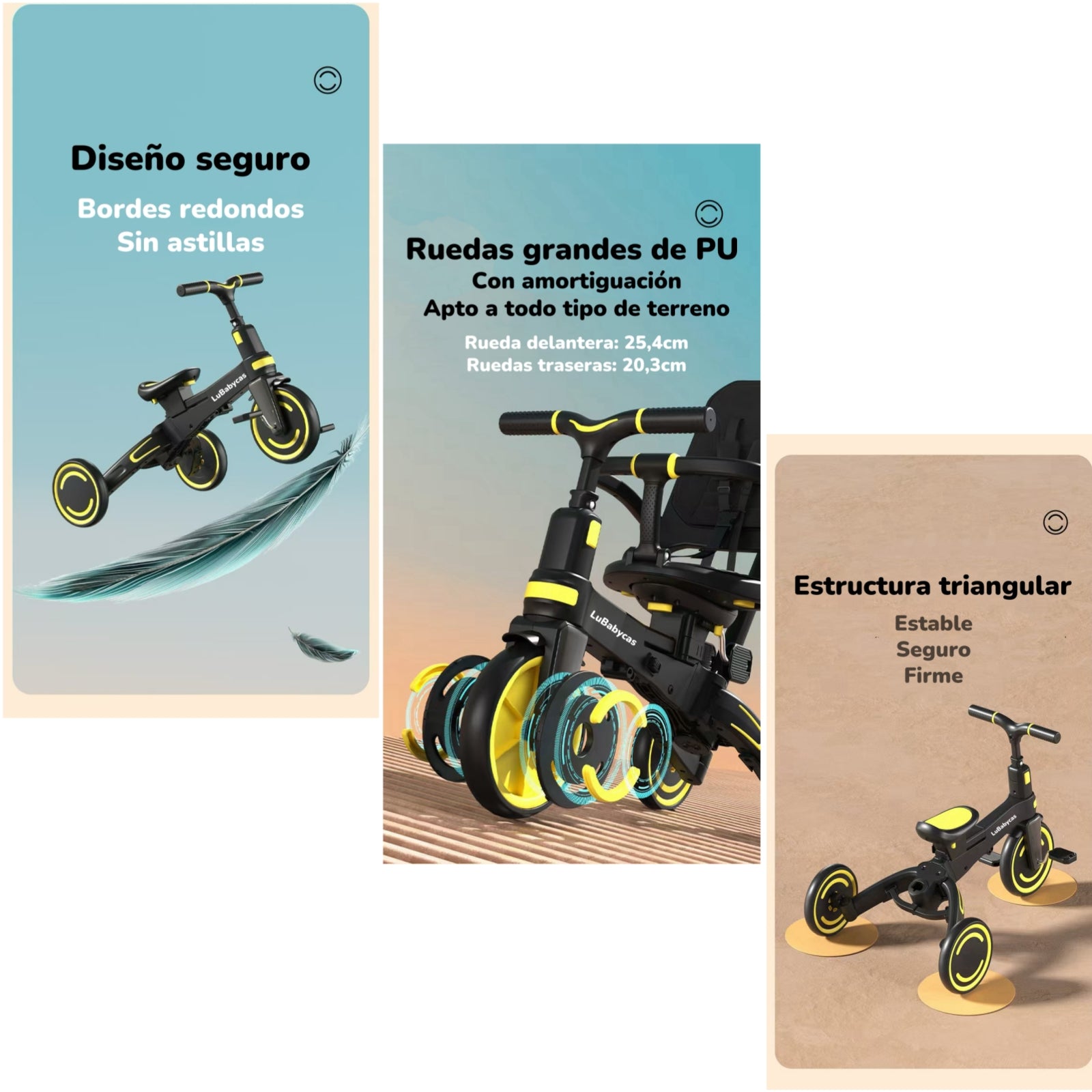 Triciclo Balance Plegable Con Bolso 9 En 1 LuBabycas Rosado