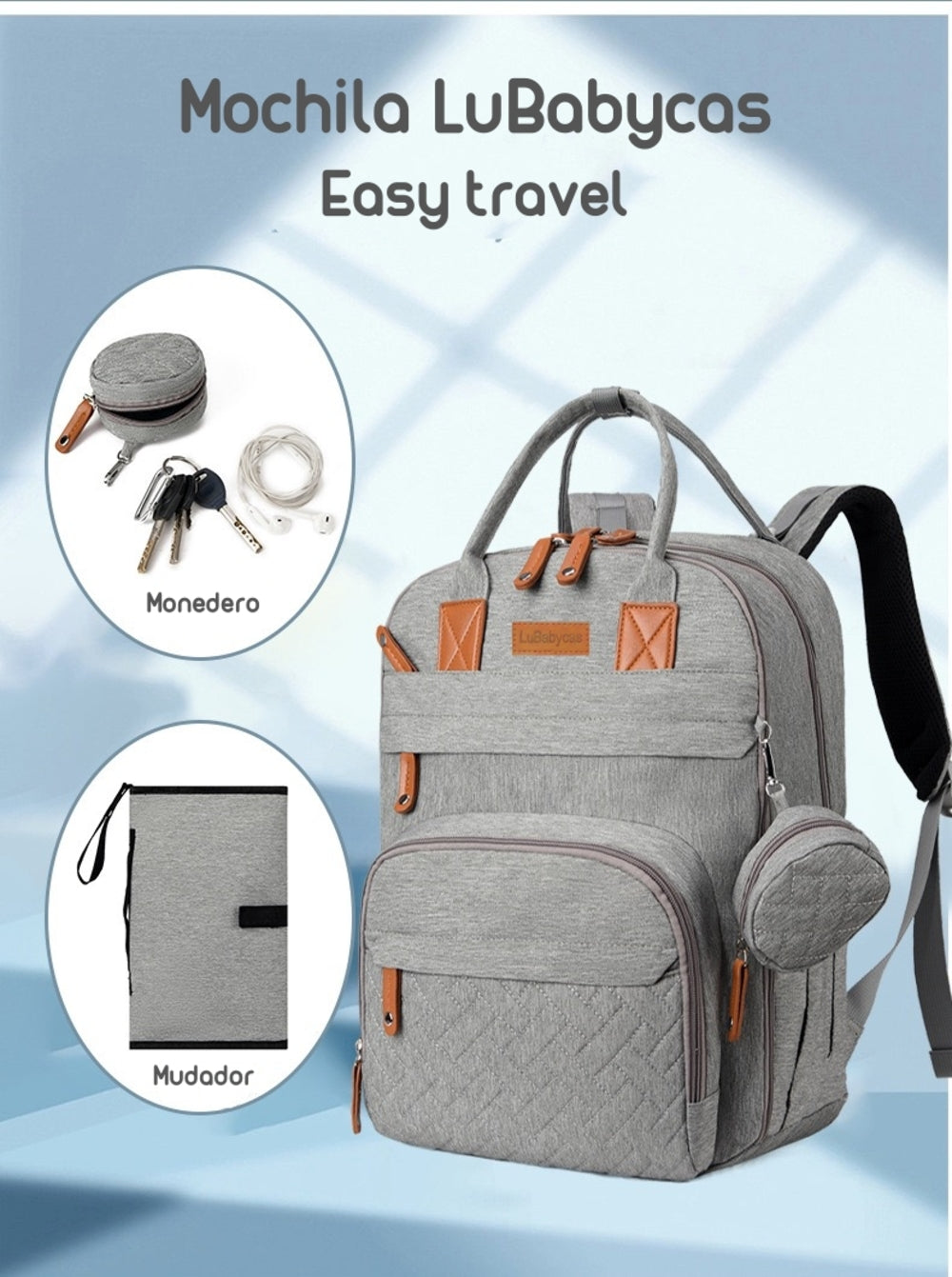 Mochila Maternal Con Monedero Y Colgador Lubabycas Azul