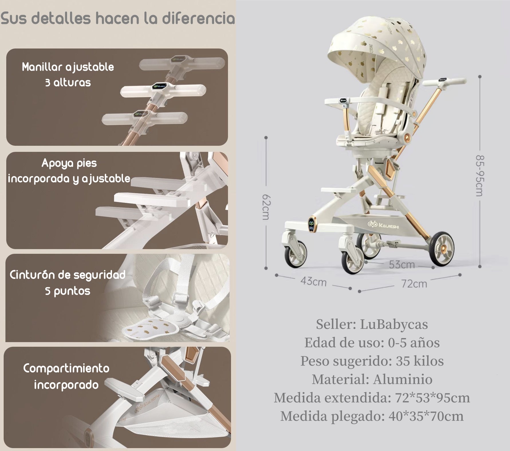 Coche De Paseo 360° Con Mesita Lubabycas Negro