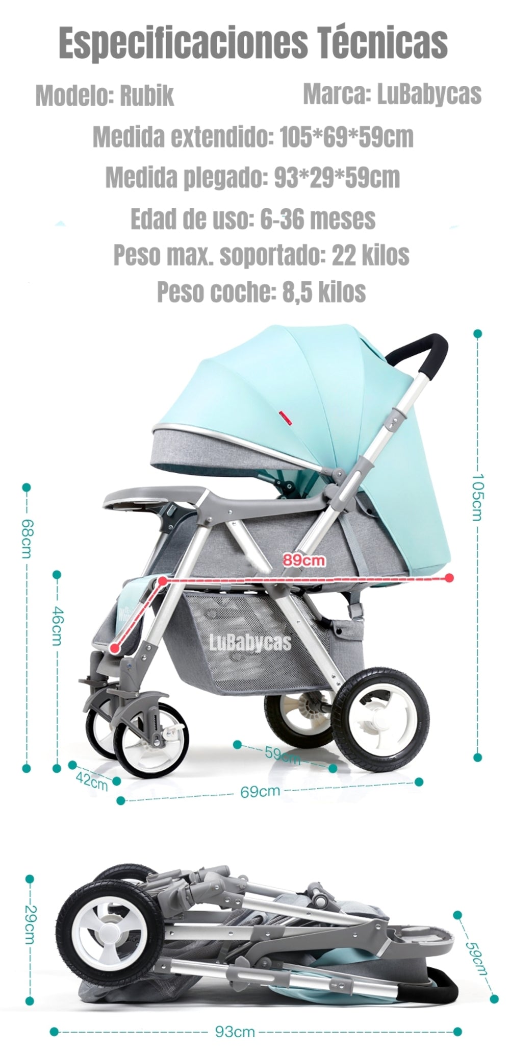 Coche De Paseo Reversible Rubik LuBabycas