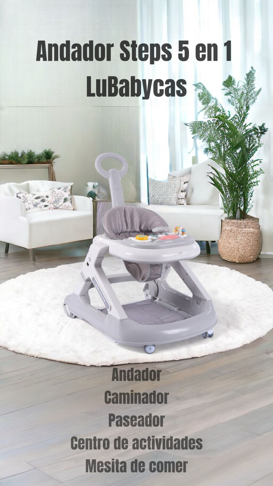Andador Caminador 5 En 1 Con Apoya Pies Gris LuBabycas