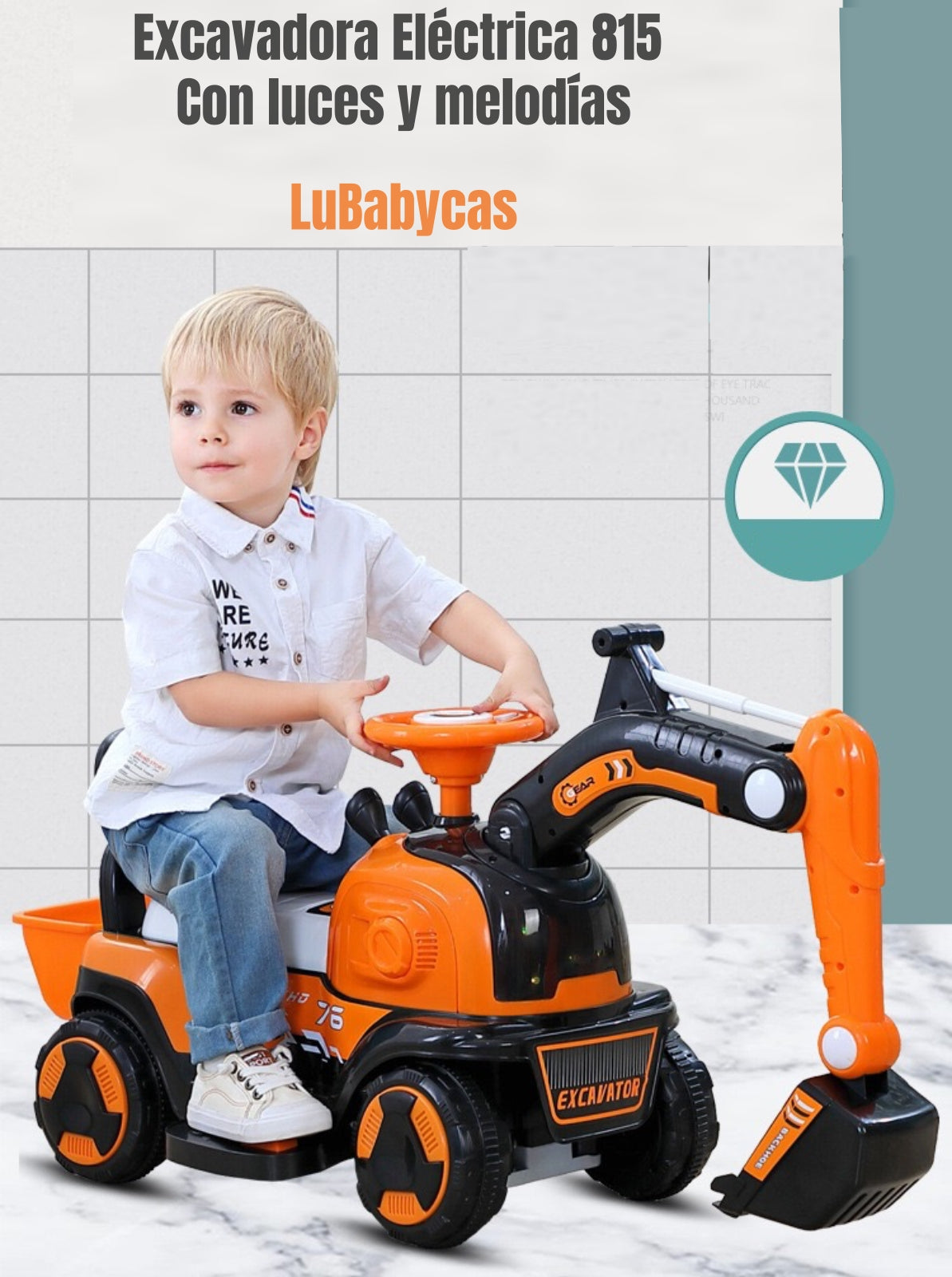 Excavadora Eléctrica Montable Luces Música LuBabycas Azul