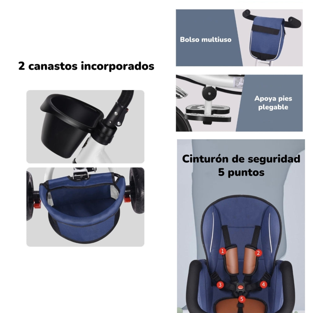 Triciclo Multifuncional Plegable Reclinable Rosado Lubabycas