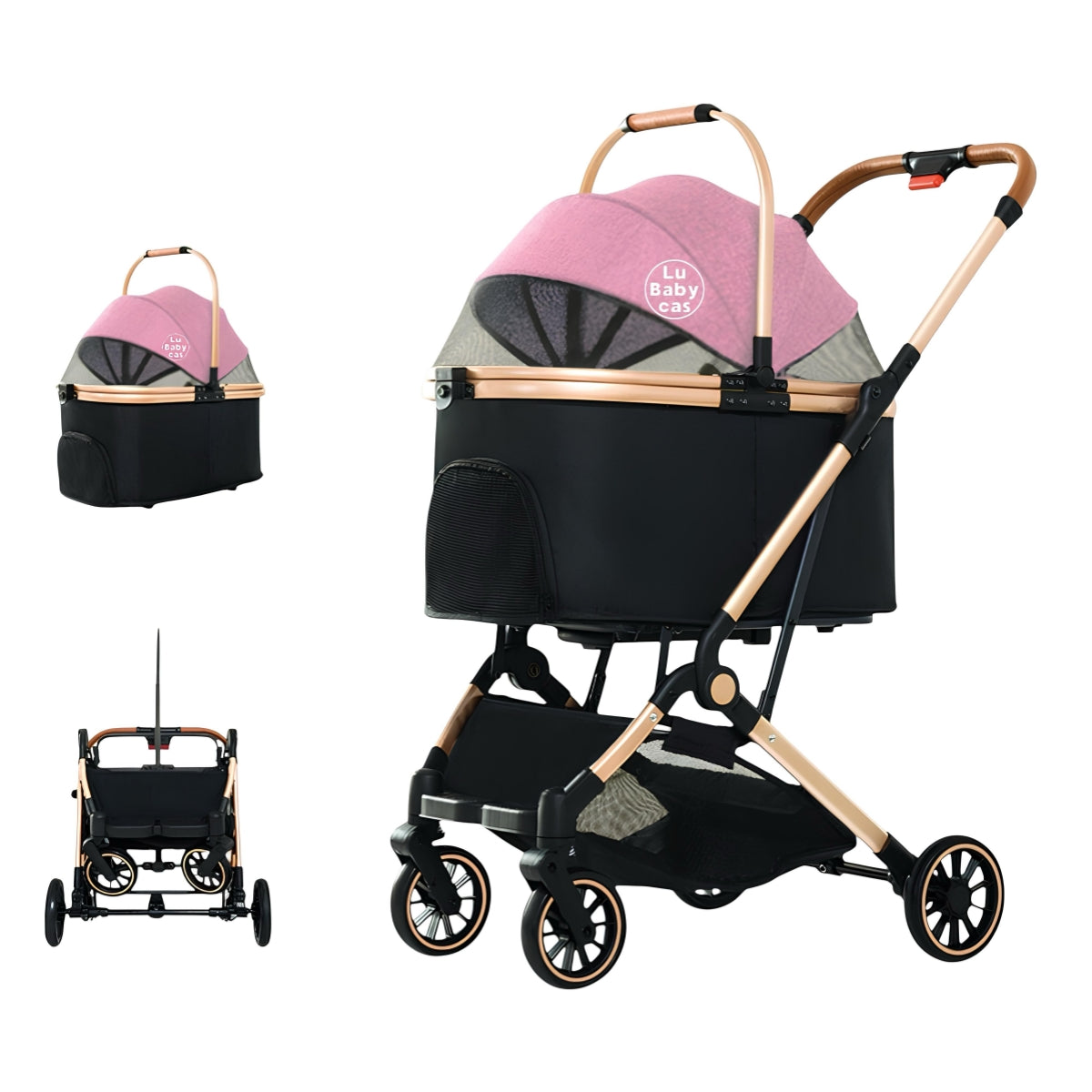 Coche Para Mascotas Premium 2 En 1 C106 Rosado LuBabycas