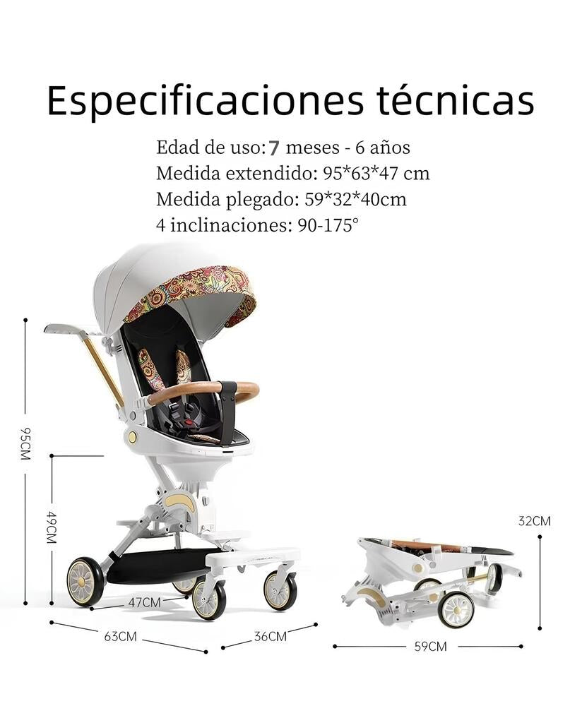 Coche De Paseo 360° 3 En 1 Reclinable Lubabycas Blanco