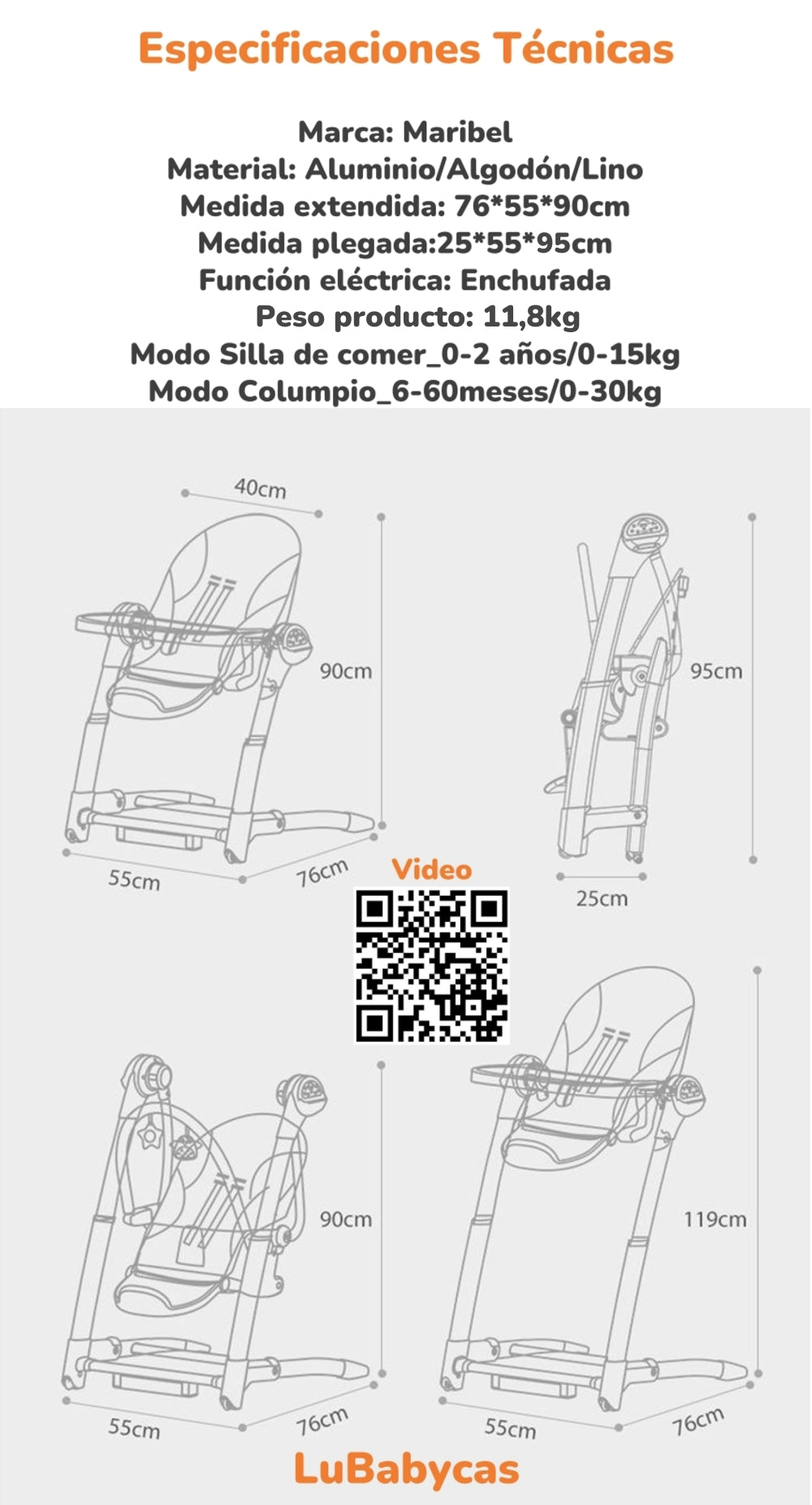 Silla De Comer Y Columpio Mecedor Lujoso Lubabycas Gris